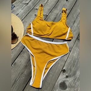 mustard and white 2-piece bikini, shein brand